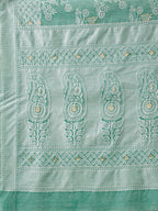 Turquoise Cotton Woven Zari Design Floral Saree with Unstitched Blouse - Hiral Fashion | Grocsy