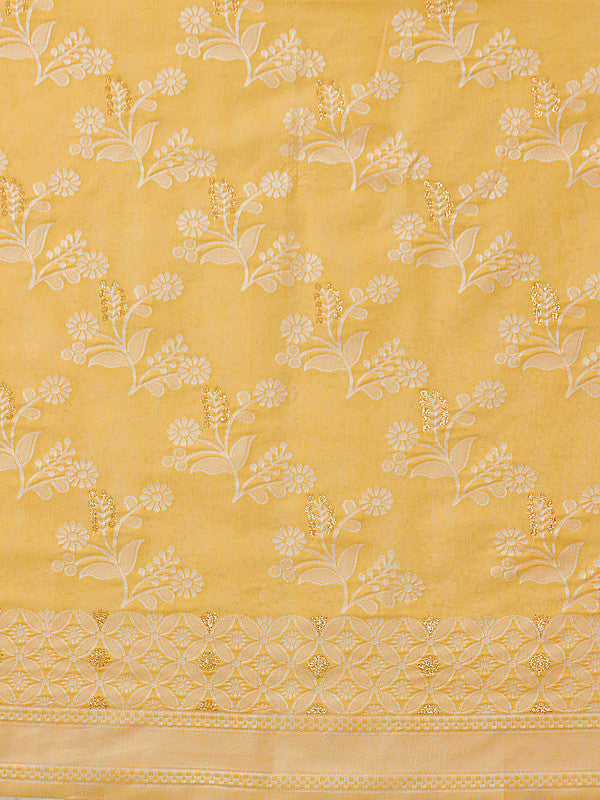 Yellow Cotton Woven Zari Design Floral Saree with Unstitched Blouse - Hiral Fashion | Grocsy