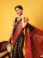 Hiral Fashion Black Banarasi Silk Woven Design Saree | Grocsy