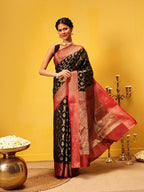 Hiral Fashion Black Banarasi Silk Woven Design Saree | Grocsy