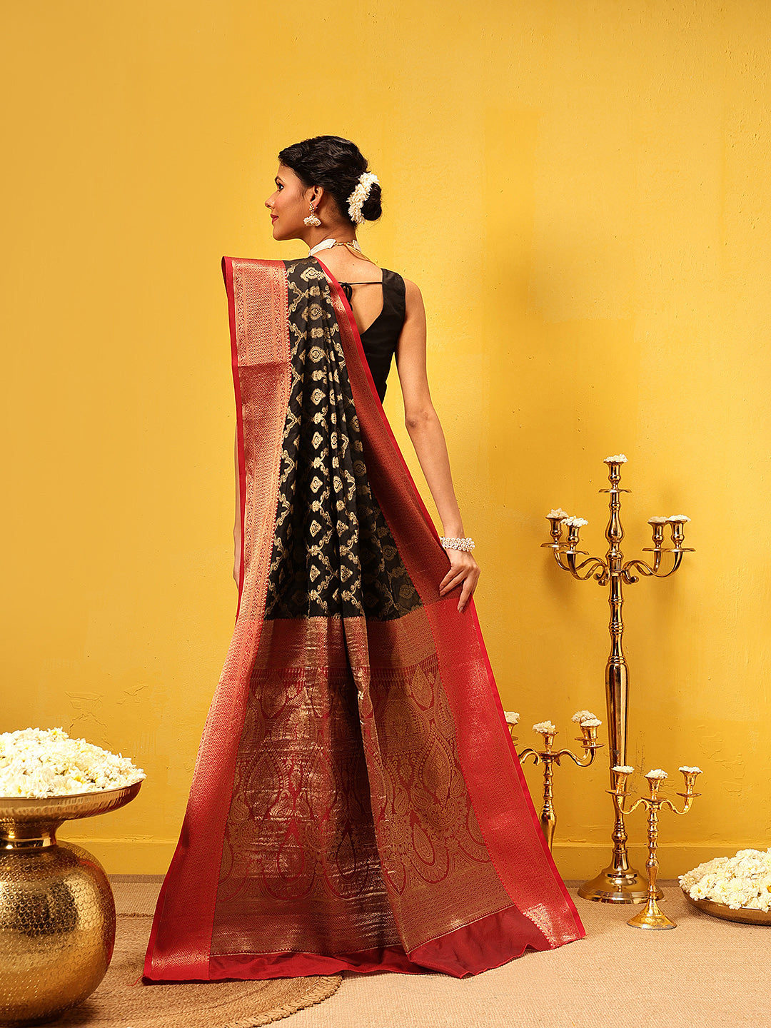 Hiral Fashion Black Banarasi Silk Woven Design Saree | Grocsy