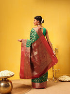Hiral Fashion Green Banarasi Silk Woven Design Saree | Grocsy