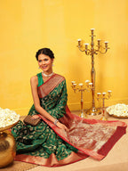 Hiral Fashion Green Banarasi Silk Woven Design Saree | Grocsy