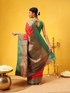 Hiral Fashion Red Banarasi Silk Woven Design Saree | Grocsy