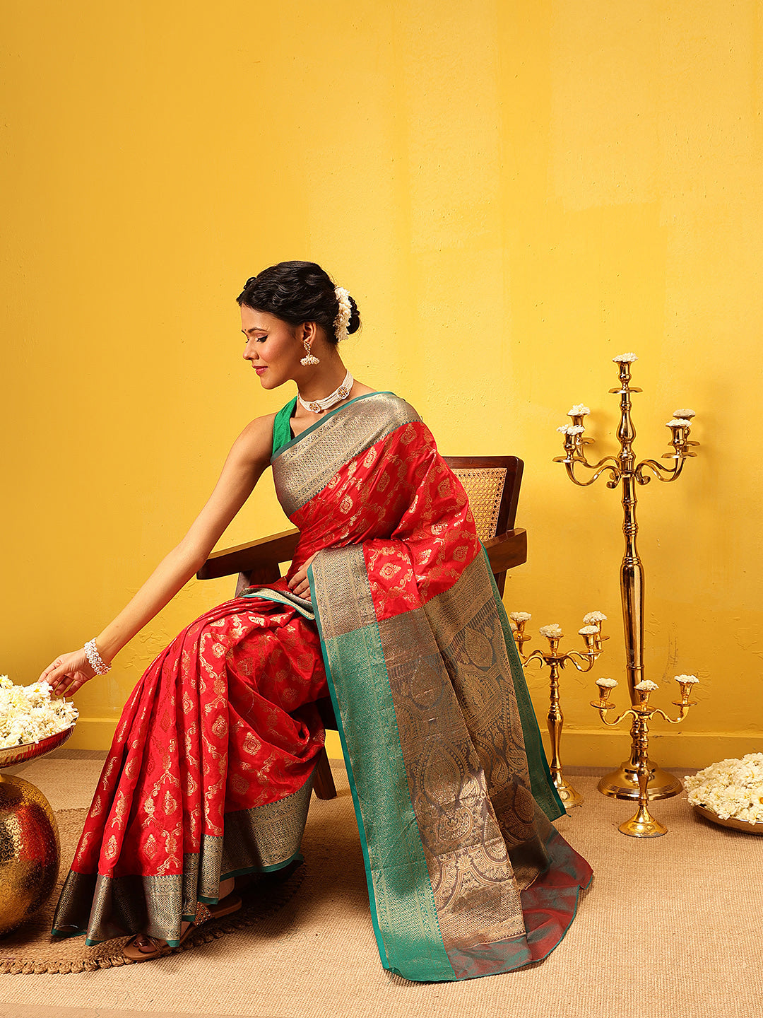 Hiral Fashion Red Banarasi Silk Woven Design Saree | Grocsy