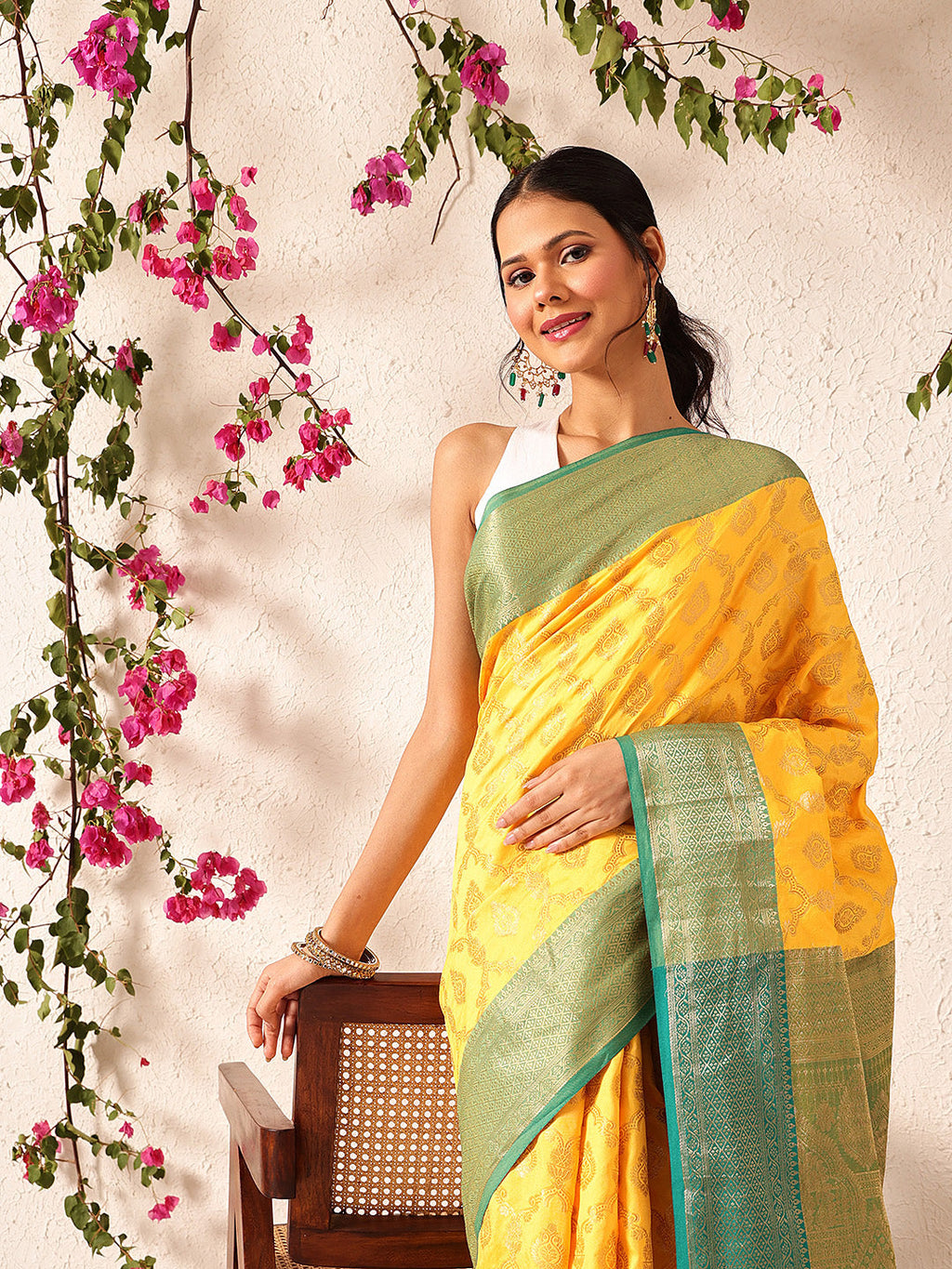 Hiral Fashion Yellow Banarasi Silk Woven Design Saree | Grocsy