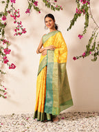 Hiral Fashion Yellow Banarasi Silk Woven Design Saree | Grocsy