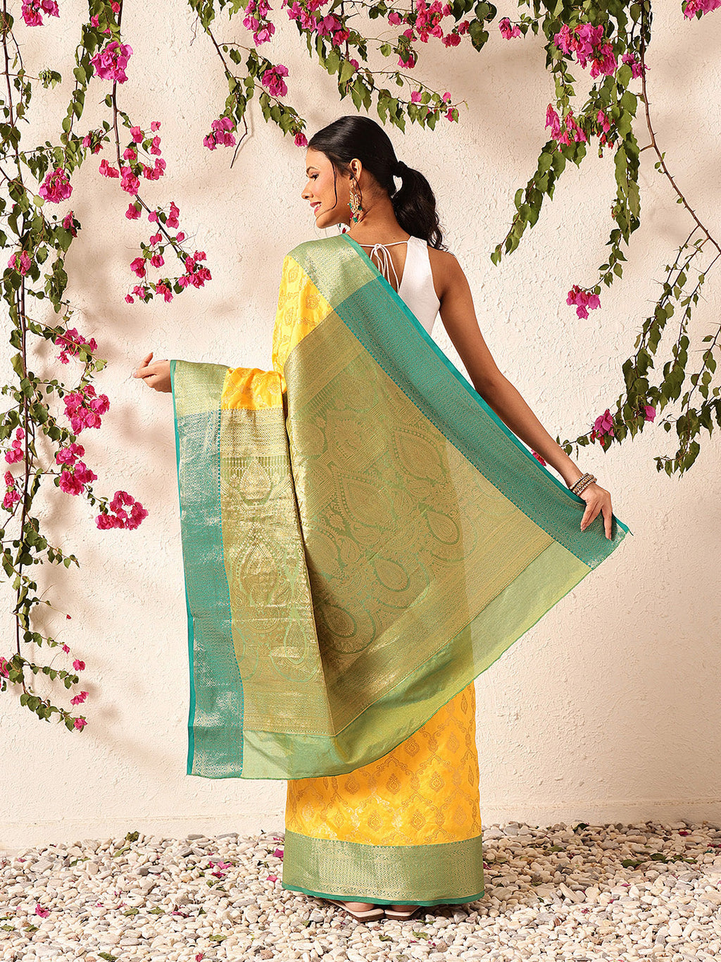 Hiral Fashion Yellow Banarasi Silk Woven Design Saree | Grocsy