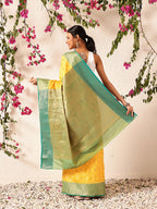 Hiral Fashion Yellow Banarasi Silk Woven Design Saree | Grocsy