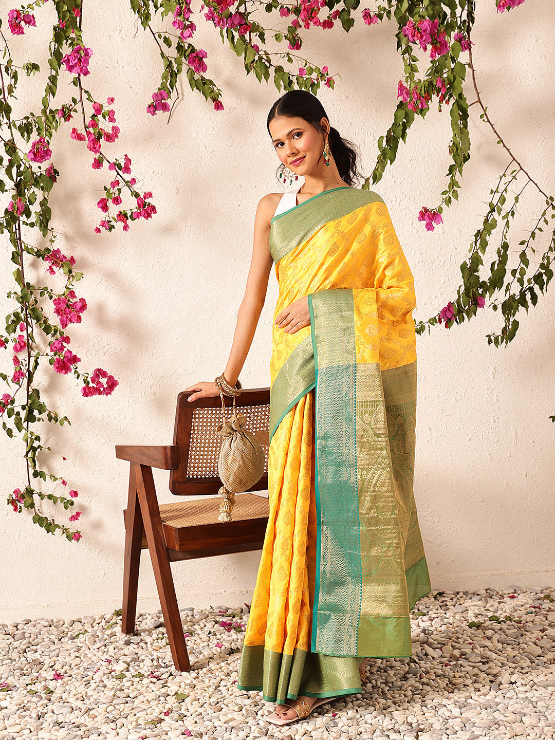 Hiral Fashion Yellow Banarasi Silk Woven Design Saree | Grocsy