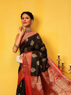 Hiral Fashion Black Banarasi Silk Woven Design Saree | Grocsy