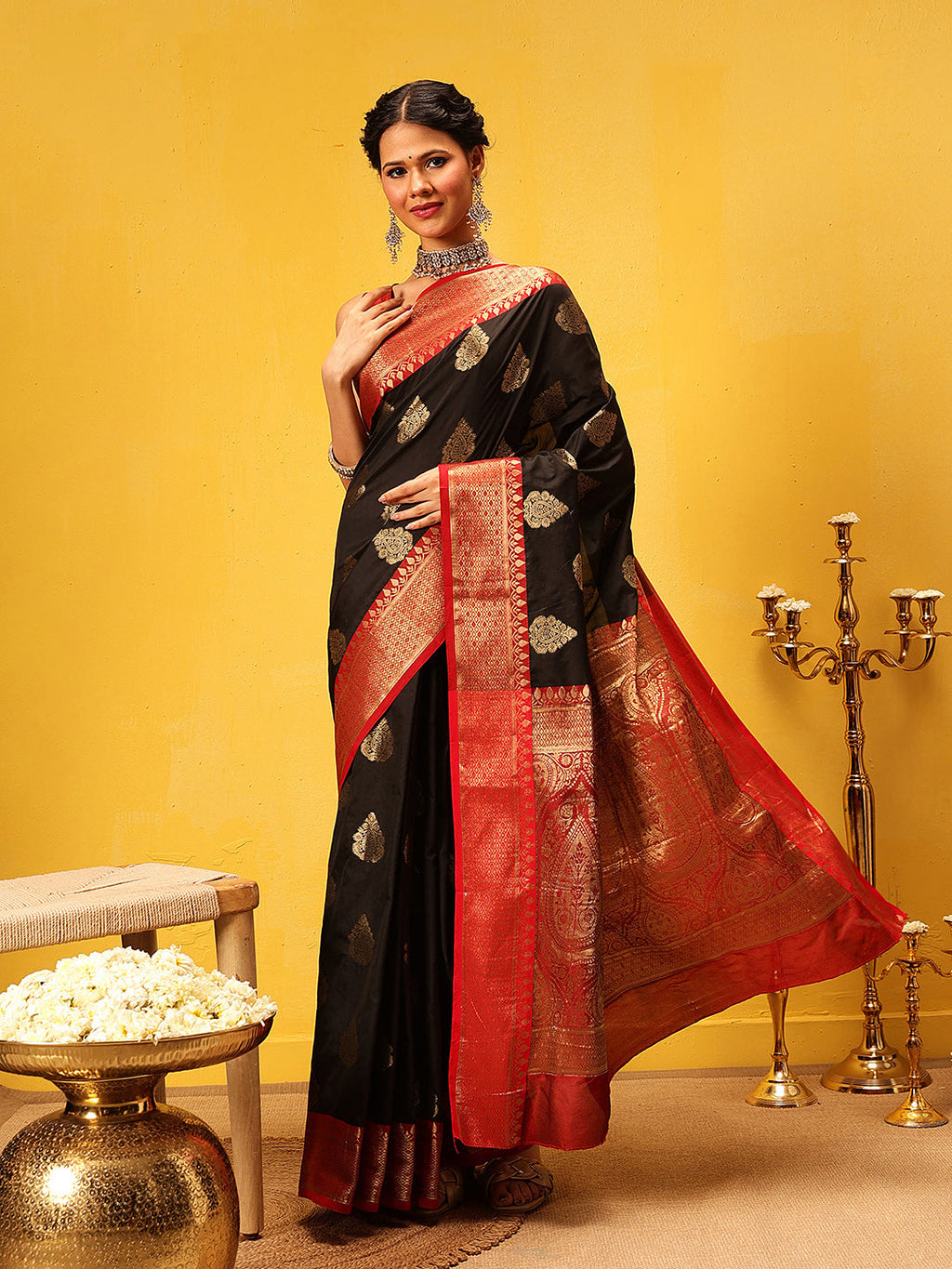 Hiral Fashion Black Banarasi Silk Woven Design Saree | Grocsy
