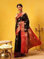 Hiral Fashion Black Banarasi Silk Woven Design Saree | Grocsy