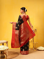 Hiral Fashion Black Banarasi Silk Woven Design Saree | Grocsy