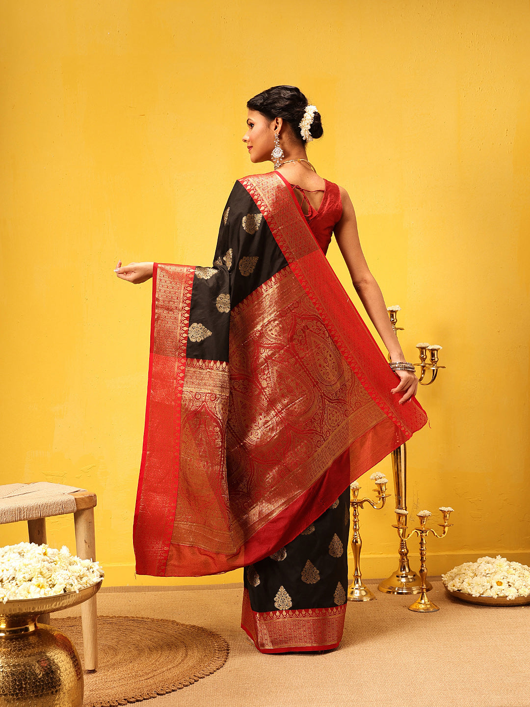Hiral Fashion Black Banarasi Silk Woven Design Saree | Grocsy