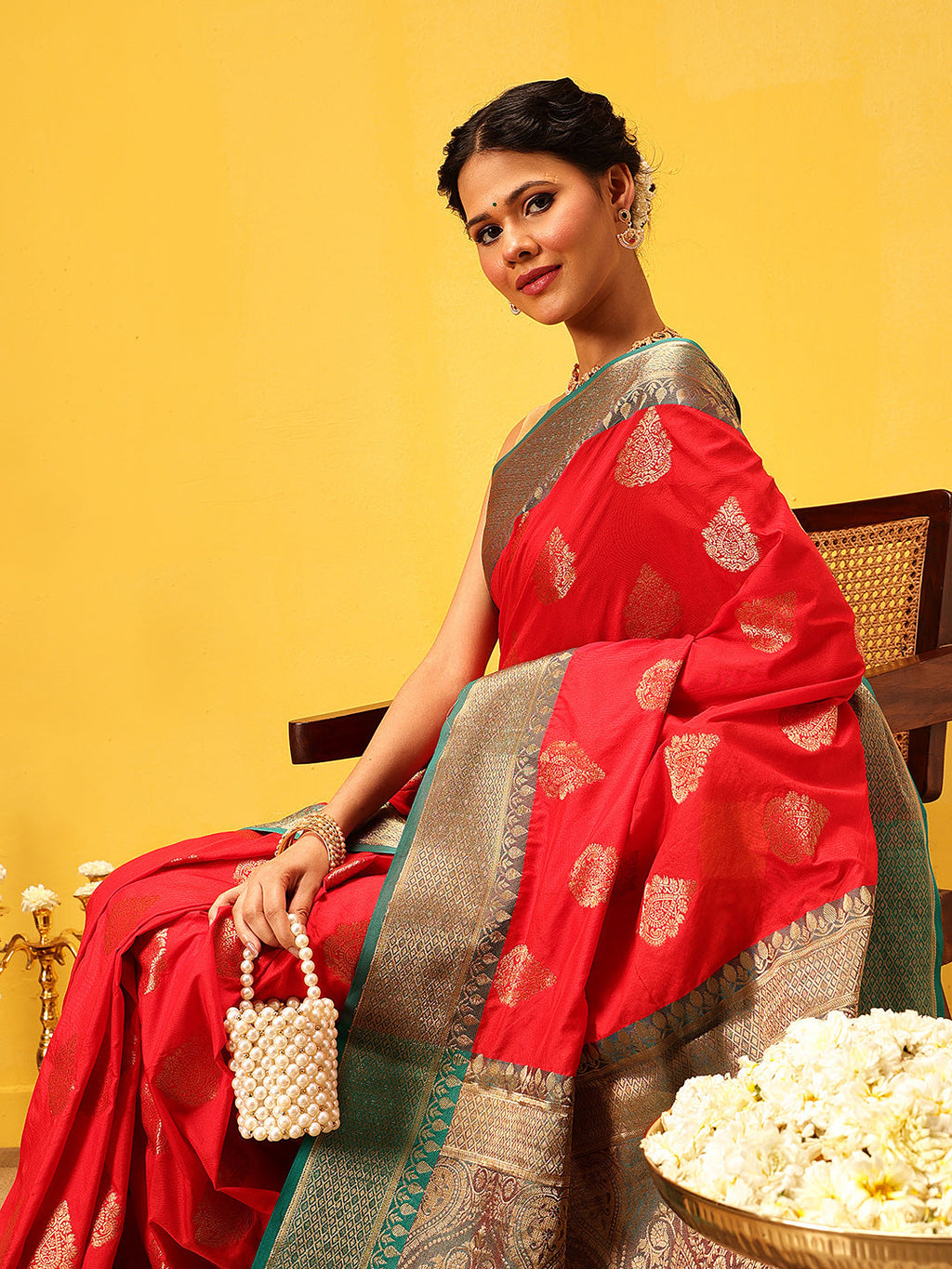 Hiral Fashion Red Banarasi Silk Woven Design Saree | Grocsy