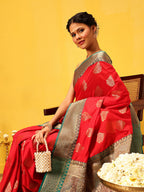 Hiral Fashion Red Banarasi Silk Woven Design Saree | Grocsy