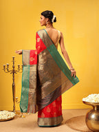 Hiral Fashion Red Banarasi Silk Woven Design Saree | Grocsy