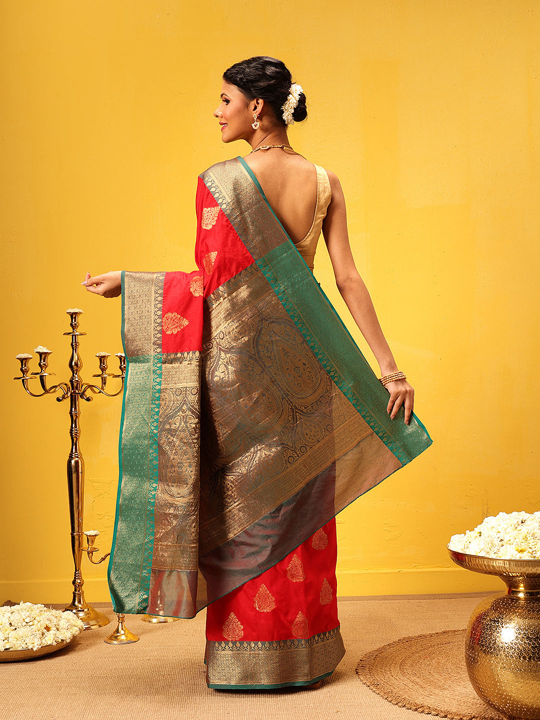 Hiral Fashion Red Banarasi Silk Woven Design Saree | Grocsy