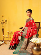 Hiral Fashion Red Banarasi Silk Woven Design Saree | Grocsy