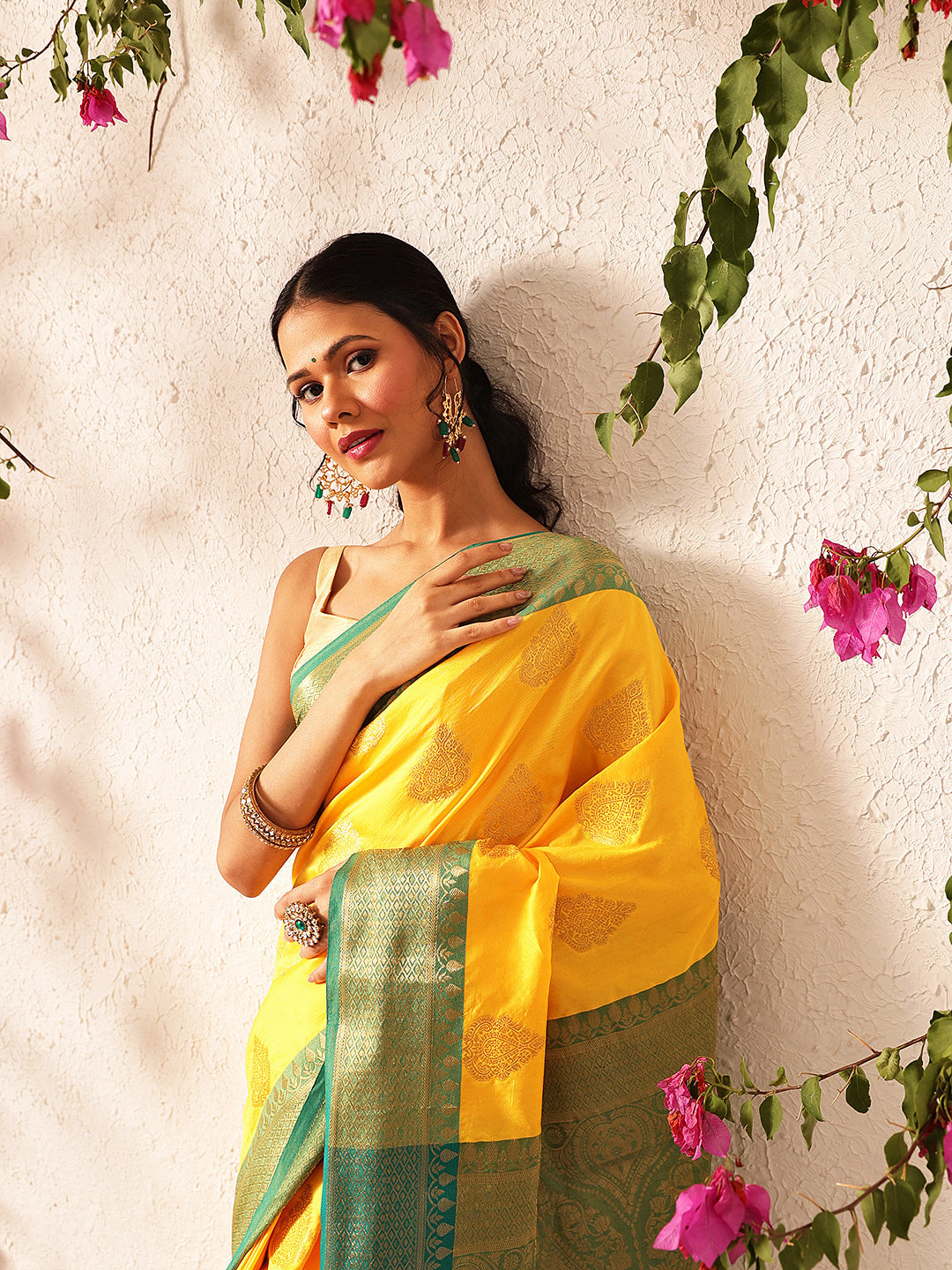Hiral Fashion Yellow Banarasi Silk Woven Design Saree | Grocsy