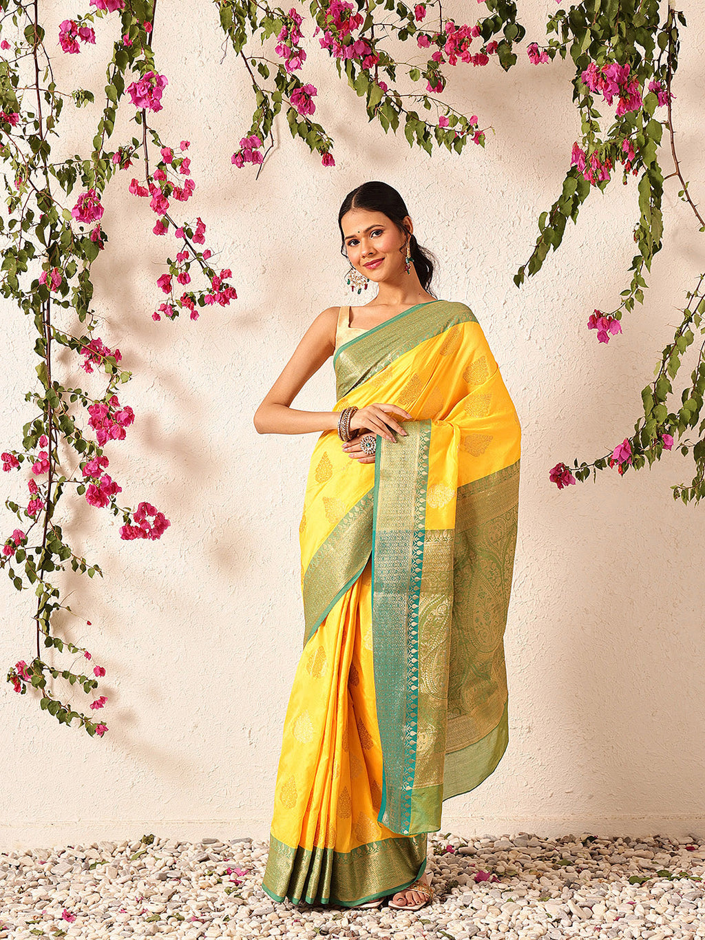 Hiral Fashion Yellow Banarasi Silk Woven Design Saree | Grocsy