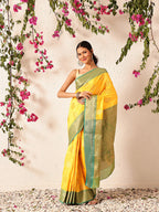 Hiral Fashion Yellow Banarasi Silk Woven Design Saree | Grocsy
