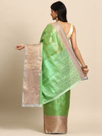 Green Tissue Silk Woven Zari Design Floral Saree with Unstitched Blouse - Hiral Fashion | Grocsy