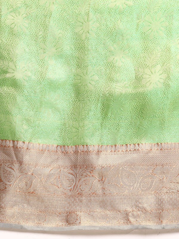Green Tissue Silk Woven Zari Design Floral Saree with Unstitched Blouse - Hiral Fashion | Grocsy