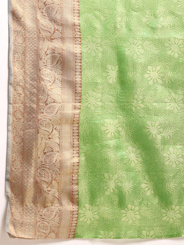 Green Tissue Silk Woven Zari Design Floral Saree with Unstitched Blouse - Hiral Fashion | Grocsy