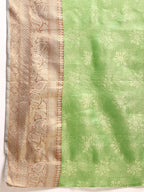 Green Tissue Silk Woven Zari Design Floral Saree with Unstitched Blouse - Hiral Fashion | Grocsy