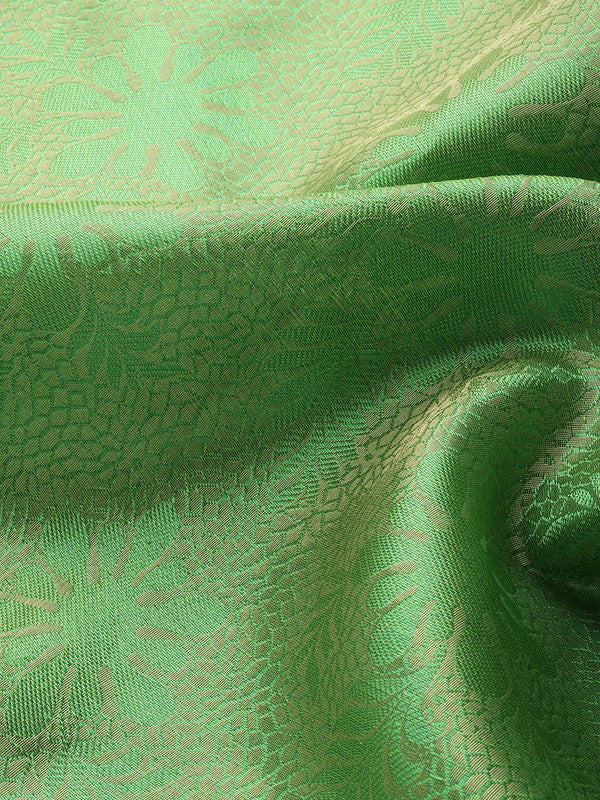 Green Tissue Silk Woven Zari Design Floral Saree with Unstitched Blouse - Hiral Fashion | Grocsy