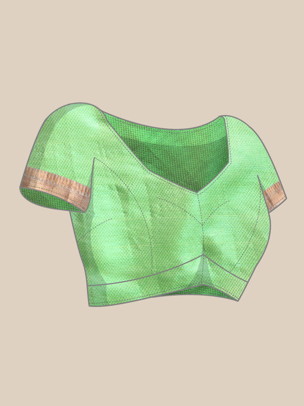 Green Tissue Silk Woven Zari Design Floral Saree with Unstitched Blouse - Hiral Fashion | Grocsy