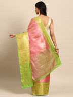 Pink Tissue Silk Woven Zari Design Floral Saree with Unstitched Blouse - Hiral Fashion | Grocsy