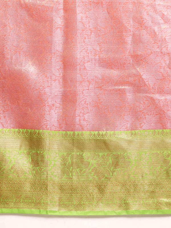 Pink Tissue Silk Woven Zari Design Floral Saree with Unstitched Blouse - Hiral Fashion | Grocsy