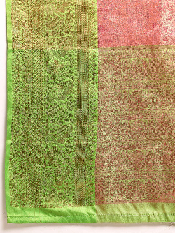 Pink Tissue Silk Woven Zari Design Floral Saree with Unstitched Blouse - Hiral Fashion | Grocsy