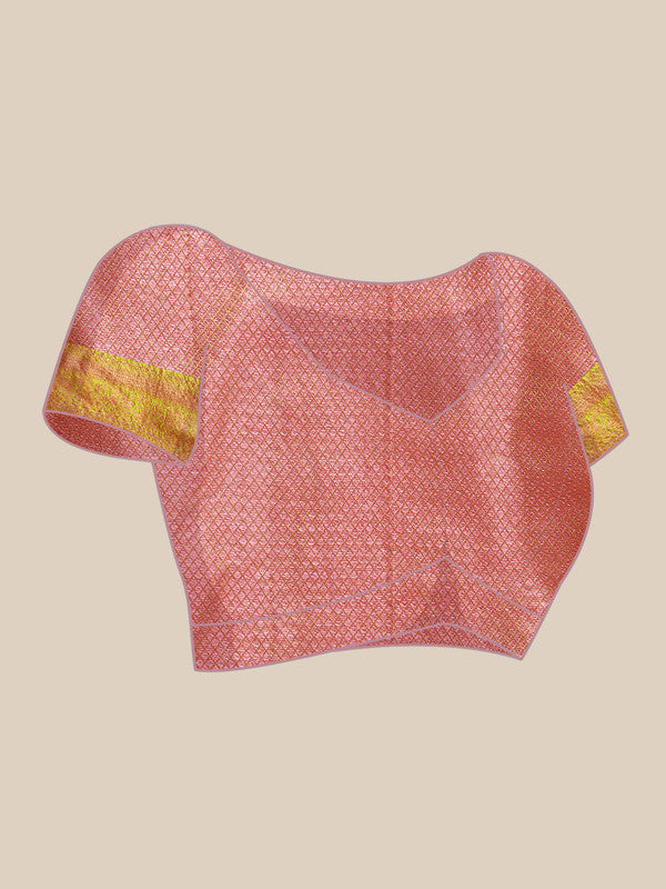 Pink Tissue Silk Woven Zari Design Floral Saree with Unstitched Blouse - Hiral Fashion | Grocsy