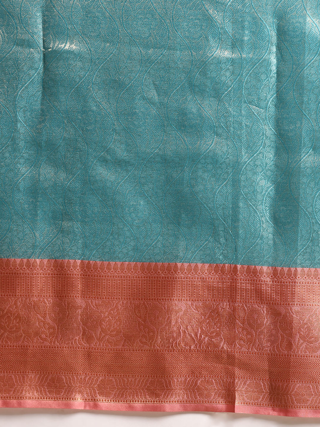 Turquoise Tissue Silk Woven Zari Design Floral Saree with Unstitched Blouse - Hiral Fashion | Grocsy