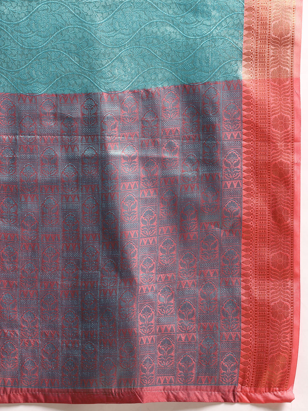 Turquoise Tissue Silk Woven Zari Design Floral Saree with Unstitched Blouse - Hiral Fashion | Grocsy