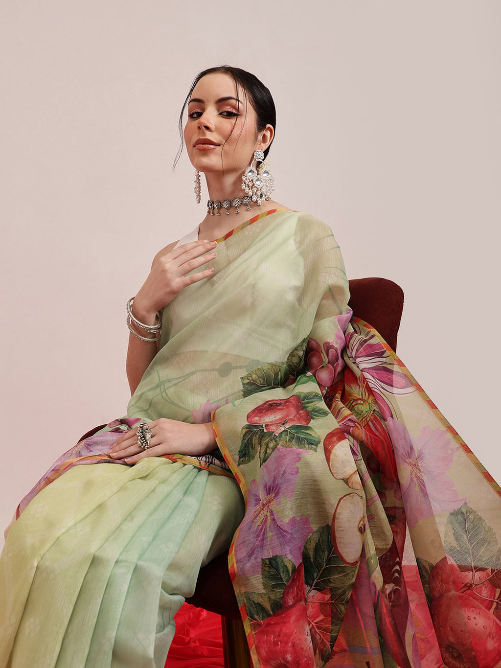 Hiral Fashion Olive Chanderi Cotton Blend Animal Print Digital Printed Saree | Grocsy