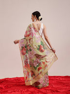 Hiral Fashion Olive Chanderi Cotton Blend Animal Print Digital Printed Saree | Grocsy
