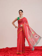 Hiral Fashion Red Chanderi Cotton Blend Fruits Digital Printed Saree | Grocsy