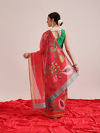Hiral Fashion Red Chanderi Cotton Blend Fruits Digital Printed Saree | Grocsy