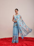 Hiral Fashion Blue Chanderi Cotton Blend Fruits Digital Printed Saree | Grocsy
