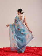 Hiral Fashion Blue Chanderi Cotton Blend Fruits Digital Printed Saree | Grocsy