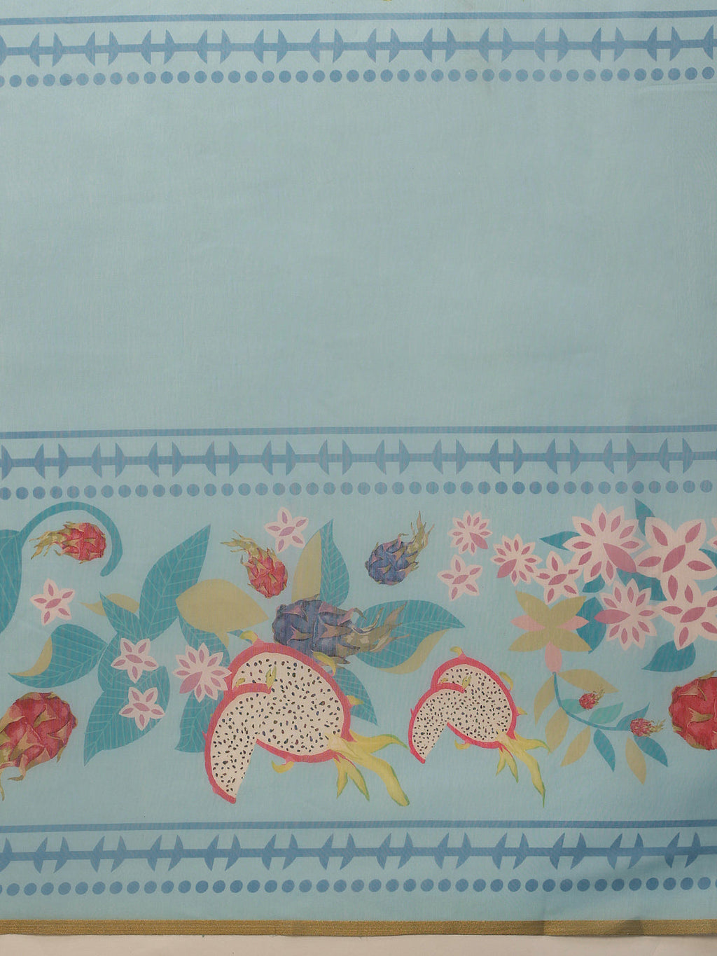 Hiral Fashion Blue Chanderi Cotton Blend Fruits Digital Printed Saree | Grocsy