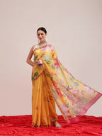 Hiral Fashion Yellow Chanderi Cotton Blend Fruits Digital Printed Saree | Grocsy