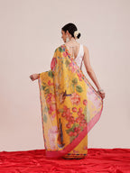 Hiral Fashion Yellow Chanderi Cotton Blend Fruits Digital Printed Saree | Grocsy