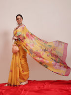 Hiral Fashion Yellow Chanderi Cotton Blend Fruits Digital Printed Saree | Grocsy