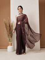 Hiral Fashion Brown Chanderi Cotton Blend Floral Digital Printed Saree | Grocsy